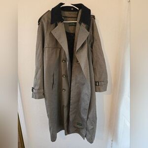 Lauren By Ralph Lauren Mens size 48L Khaki Trench Coat Double Breast Long Jack